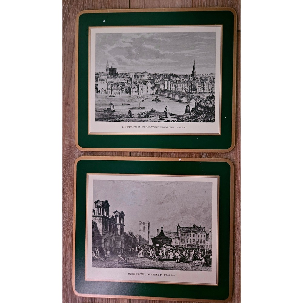 Pimpernel British Heritage Small Place Mats Coasters Set of 6 Green Gold Box VTG - Picture 4 of 6